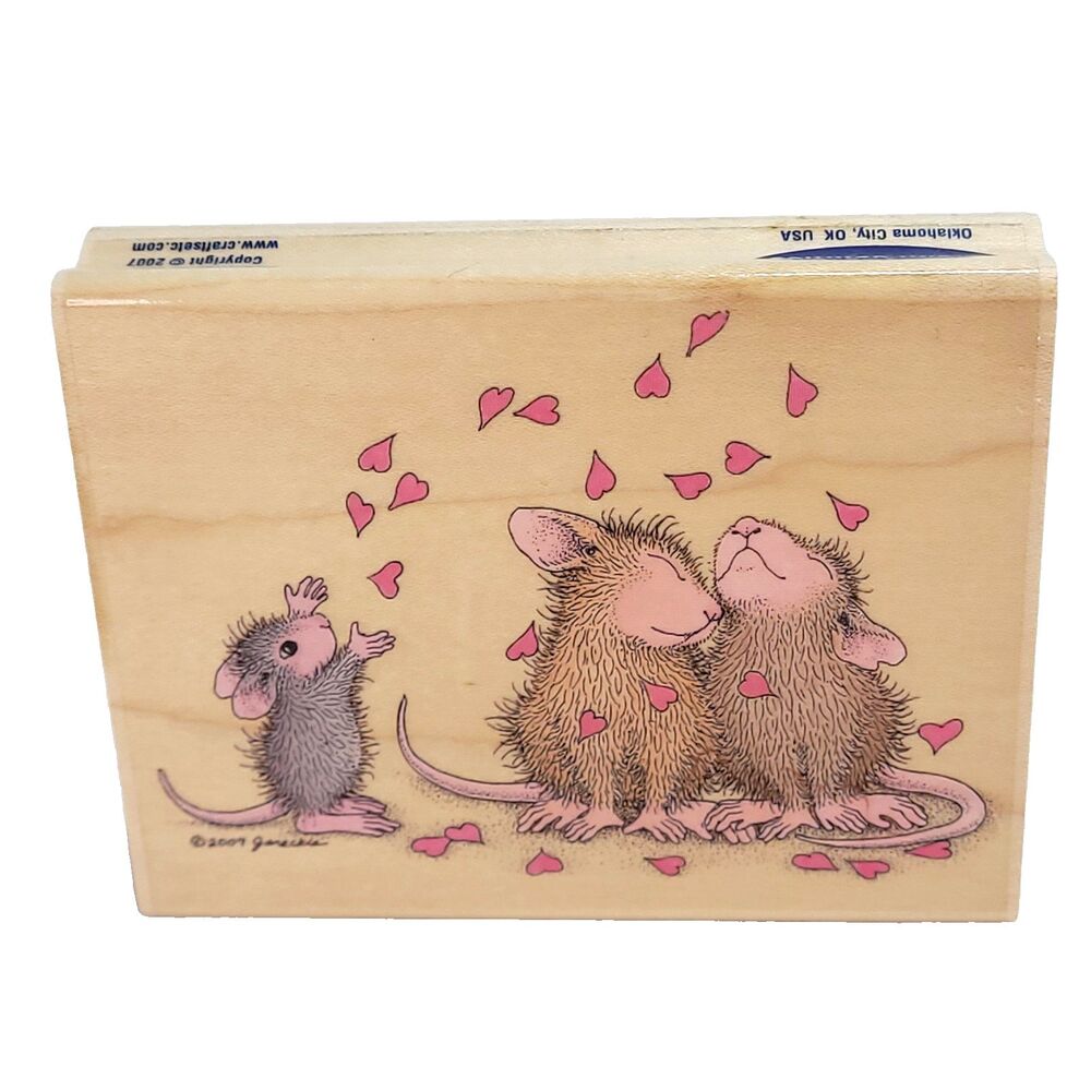 House Mouse 2007 Lovely Confetti Rubber Stamp 4" Wood Display Side